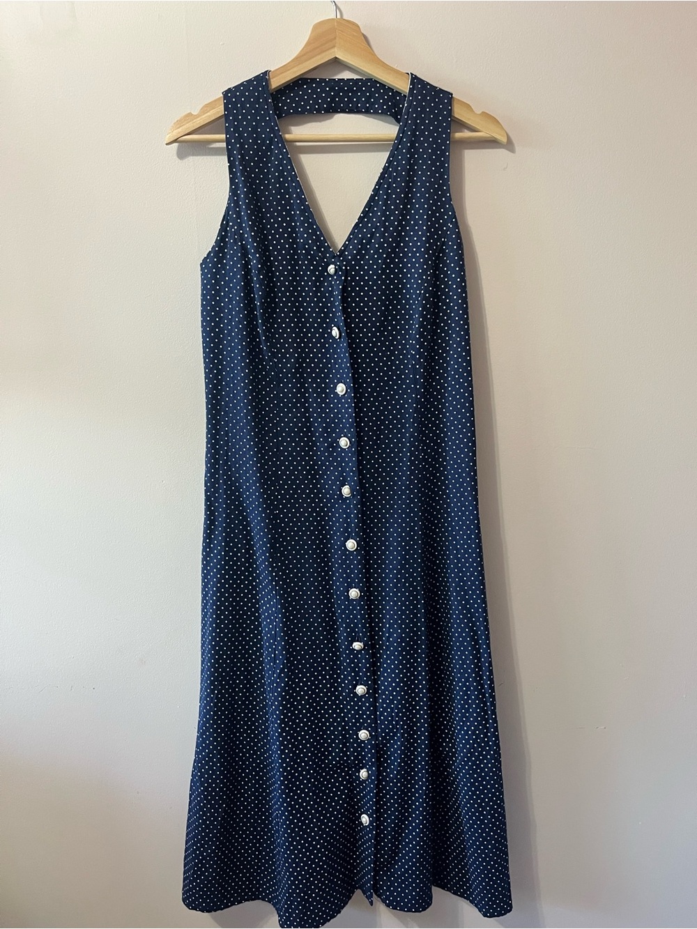 Navy Polka Dot Button-Front Women's Dress